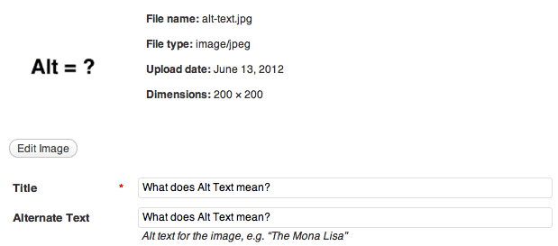 Find where alt text goes in the back end of WordPress Find where alt text goes in the back end of WordPress